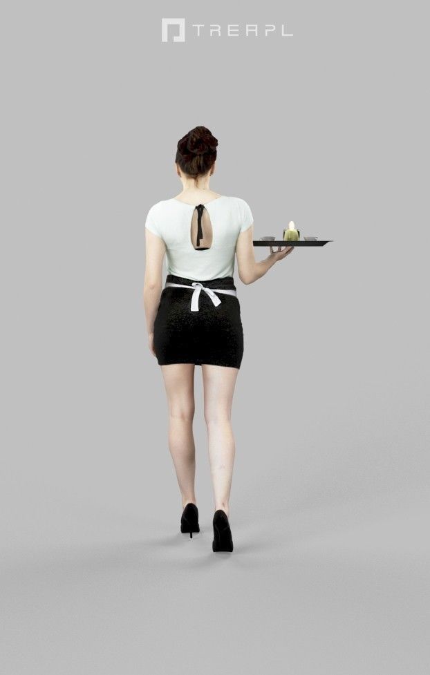 Dream A Caucasian Female Waitress Walking Holding A Tray Low-poly 3D model_4