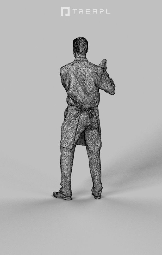 Romance Elegant Man Barman Standing While Preparing A Cocktail Low-poly 3D model_8