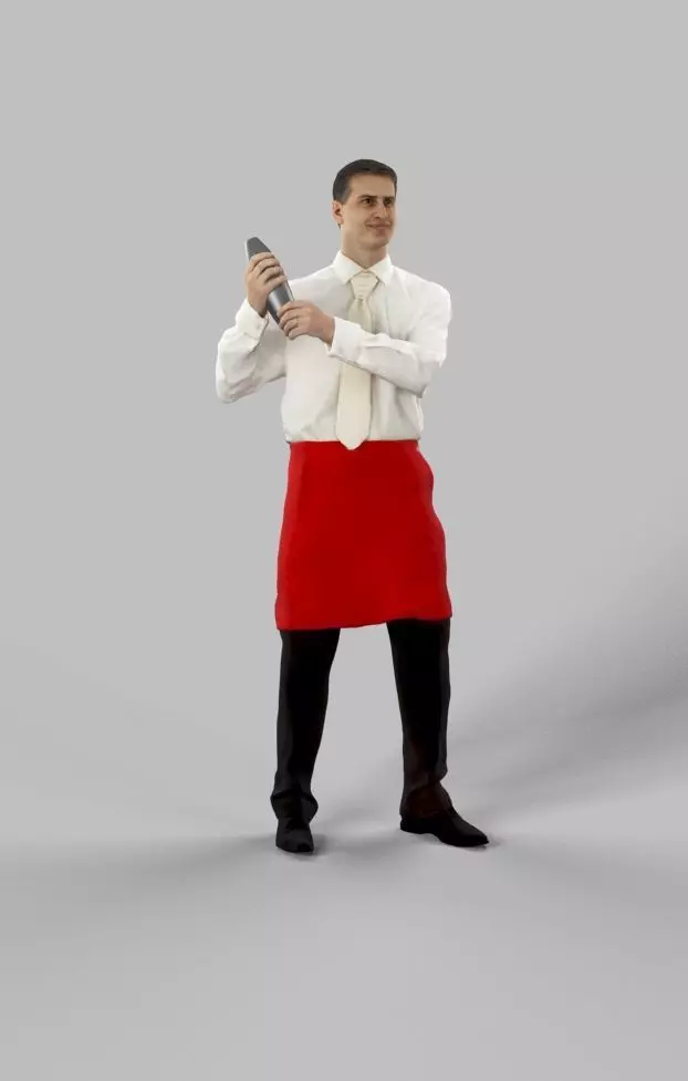 Romance Elegant Man Barman Standing While Preparing A Cocktail Low-poly 3D model_0