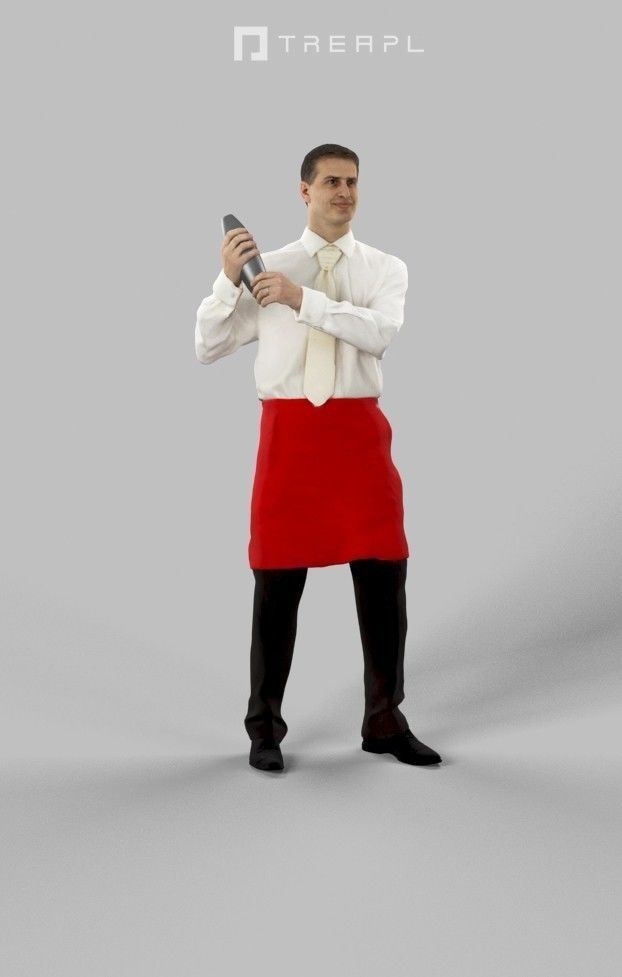 Romance Elegant Man Barman Standing While Preparing A Cocktail Low-poly 3D model_1