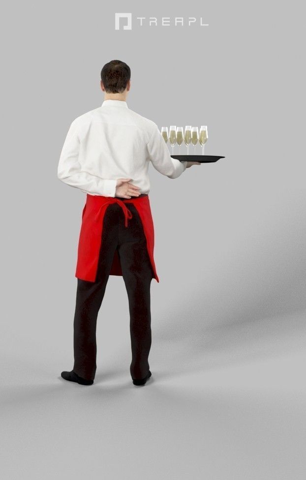 Romance A Male Waiter While Holding A Tray Low-poly 3D model_4