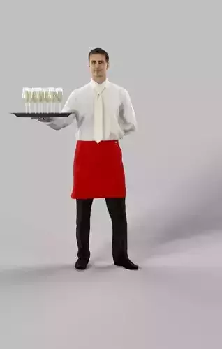 Romance A Male Waiter While Holding A Tray Low-poly 3D model