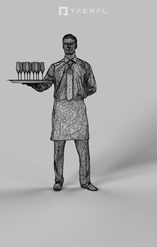 Romance A Male Waiter While Holding A Tray Low-poly 3D model_7