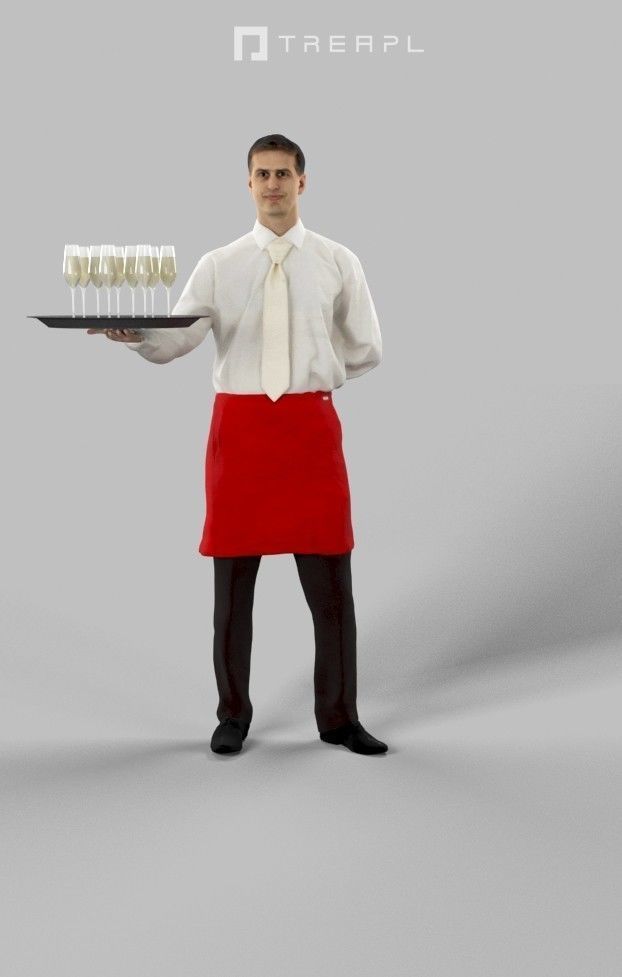 Romance A Male Waiter While Holding A Tray Low-poly 3D model_1