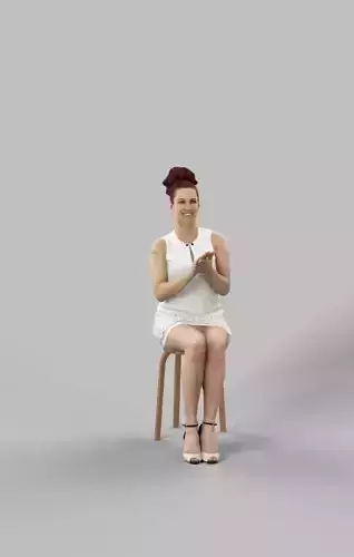 Yearn Fancy Dress Sitting Woman White Dress Clapping  Low-poly 3D model