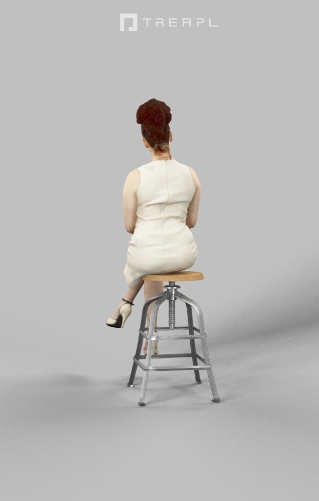 A Sitting Woman Yvette Caucasian Observing In A Dress Low-poly 3D model_4