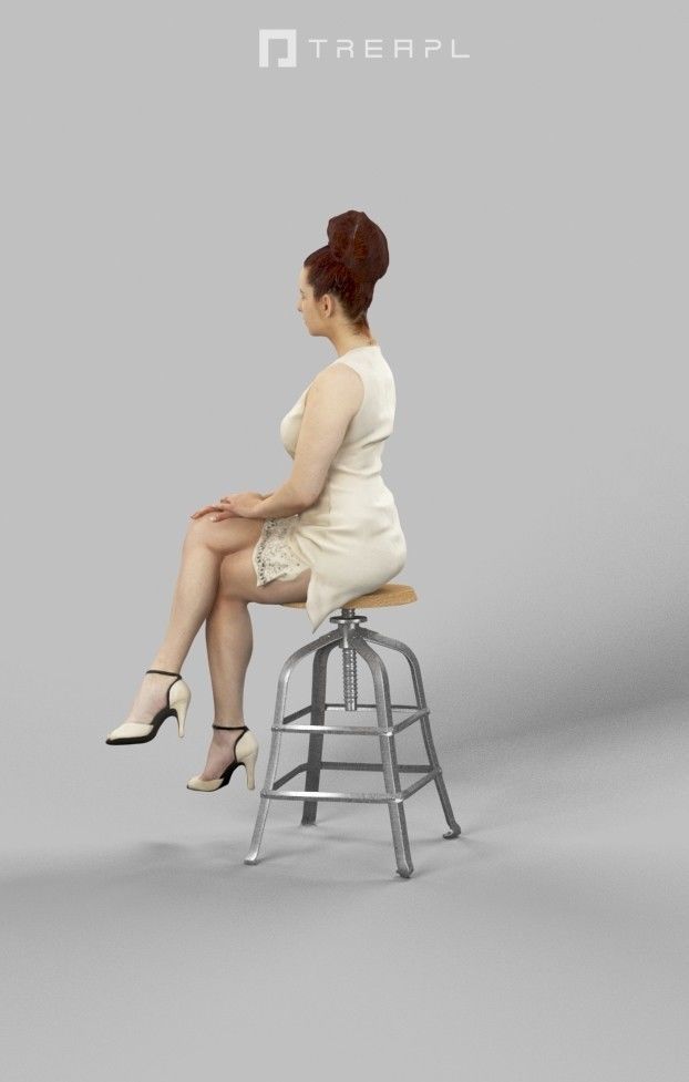A Sitting Woman Yvette Caucasian Observing In A Dress Low-poly 3D model_5