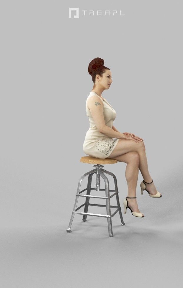 A Sitting Woman Yvette Caucasian Observing In A Dress Low-poly 3D model_2