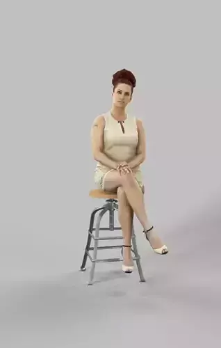 A Sitting Woman Yvette Caucasian Observing In A Dress Low-poly 3D model