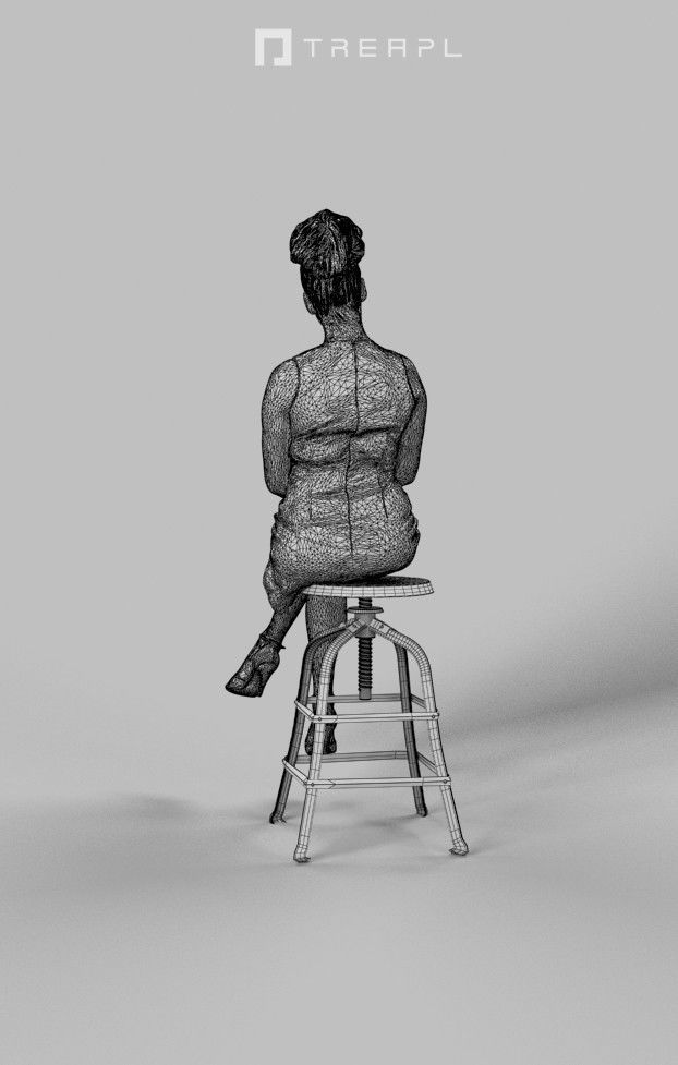 A Sitting Woman Yvette Caucasian Observing In A Dress Low-poly 3D model_8