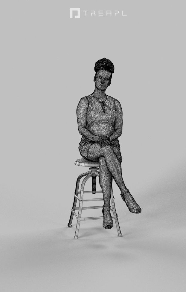 A Sitting Woman Yvette Caucasian Observing In A Dress Low-poly 3D model_7