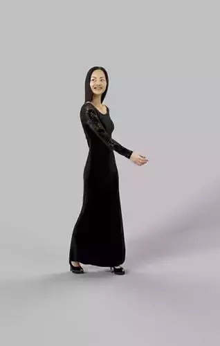 Passion Elegant Far East Asian Lady Walking Low-poly 3D model