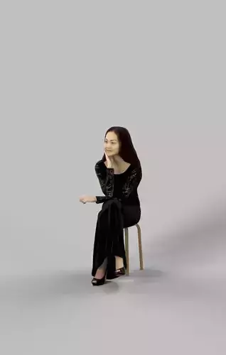 Passion Fancy Dress Sitting Woman In Black Dress Observing Low-poly 3D model