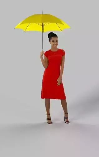 Elegant Black African Lady Standing With An Umbrella Low-poly 3D model
