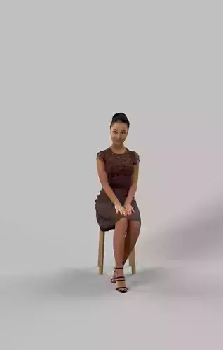 May African Sitting Woman Elegant In A Cafe Listening Low-poly 3D model