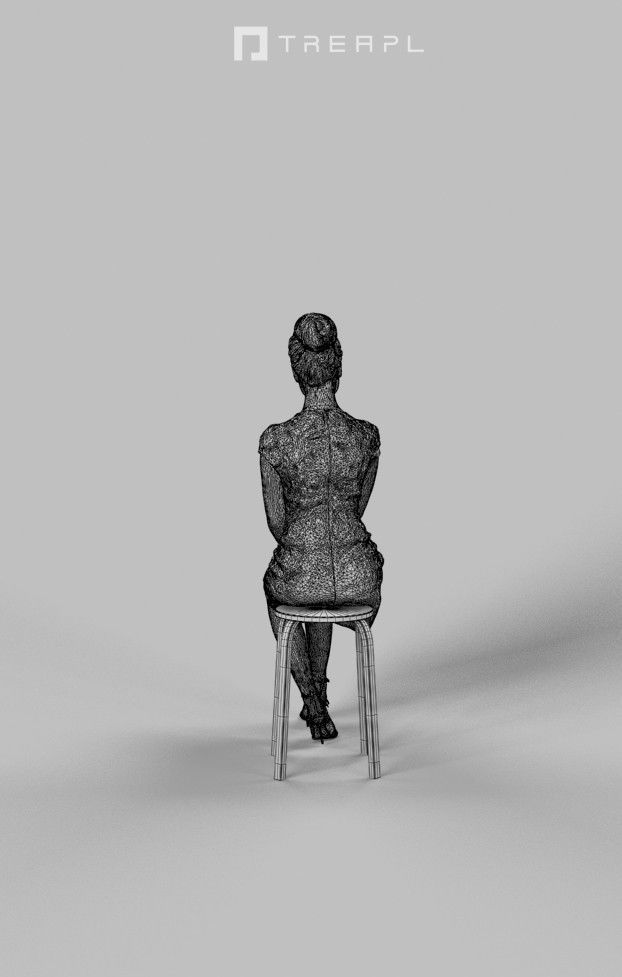 May African Sitting Woman Elegant In A Cafe Listening Low-poly 3D model_8