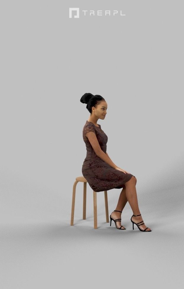 May African Sitting Woman Elegant In A Cafe Listening Low-poly 3D model_2