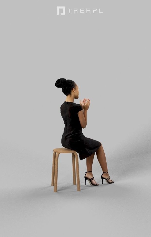 May African Sitting Woman Smart In Black Dress Clapping Low-poly 3D model_3