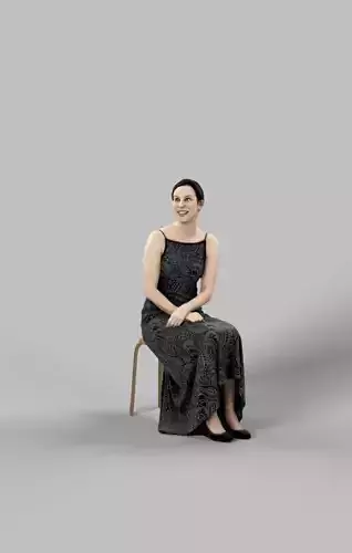 Eternal Sitting Woman Looking sideways in a Cafe Restaurant Low-poly 3D model