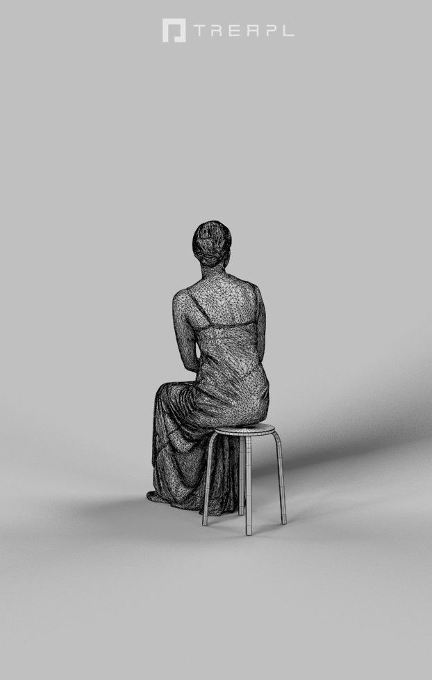 Eternal Sitting Woman Looking sideways in a Cafe Restaurant Low-poly 3D model_8