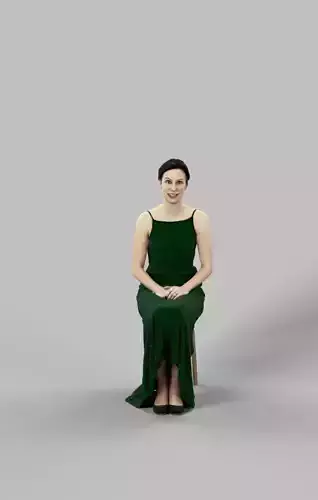 Eternal Sitting Woman in a Dress Holding Her Hands Observing Low-poly 3D model