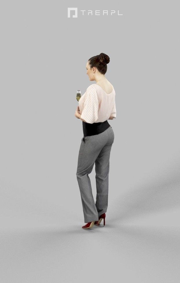 Dream A Standing Woman Elegant With A Glass Of Champagne Low-poly 3D model_5