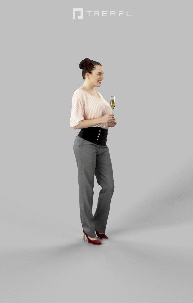 Dream A Standing Woman Elegant With A Glass Of Champagne Low-poly 3D model_2