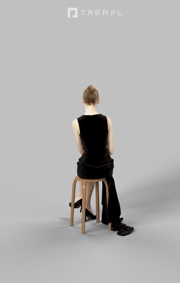 Beauty Fancy Dress Woman In Black Dress Sitting Low-poly 3D model_4
