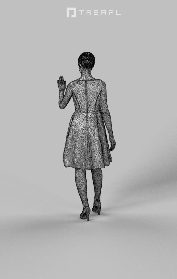 Aspiration Elegant Woman Ballroom Dress Standing Waving Her Hand Low-poly 3D model_8