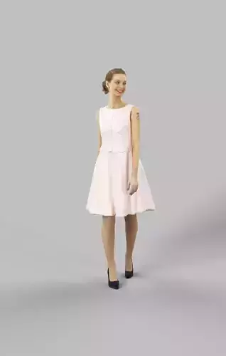 Aspiration A Walking Woman In A White Dress Looking Sideways Low-poly 3D model