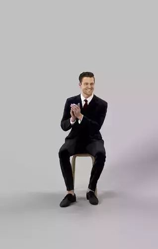 Virtue Elegant Man In A Black Suit Sitting And Clapping Low-poly 3D model