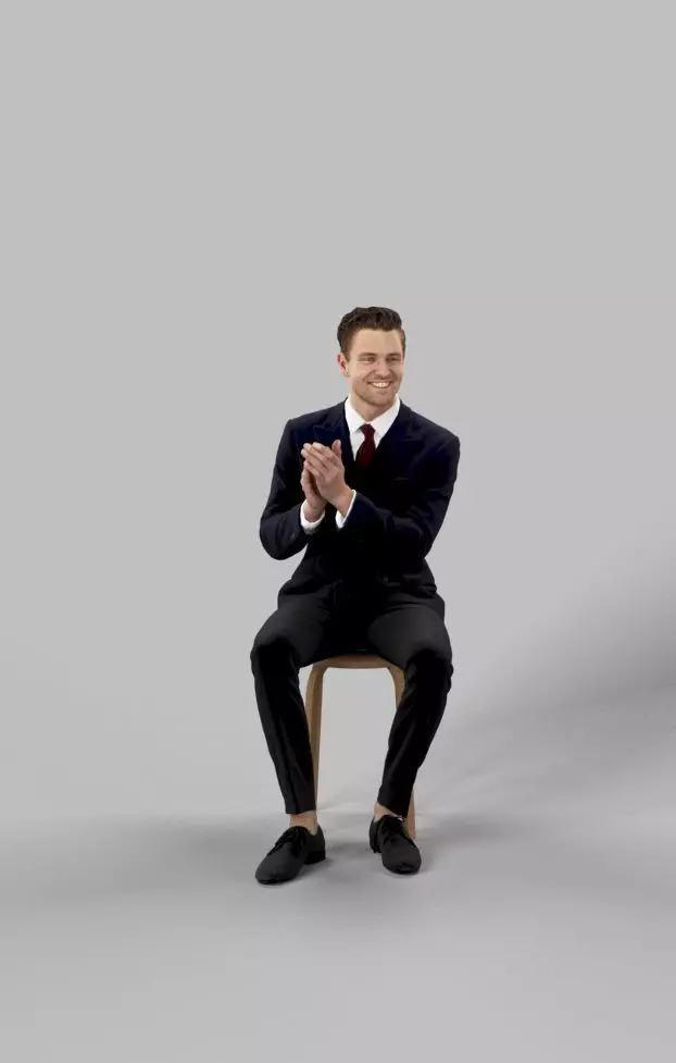 Virtue Elegant Man In A Black Suit Sitting And Clapping Low-poly 3D model_0