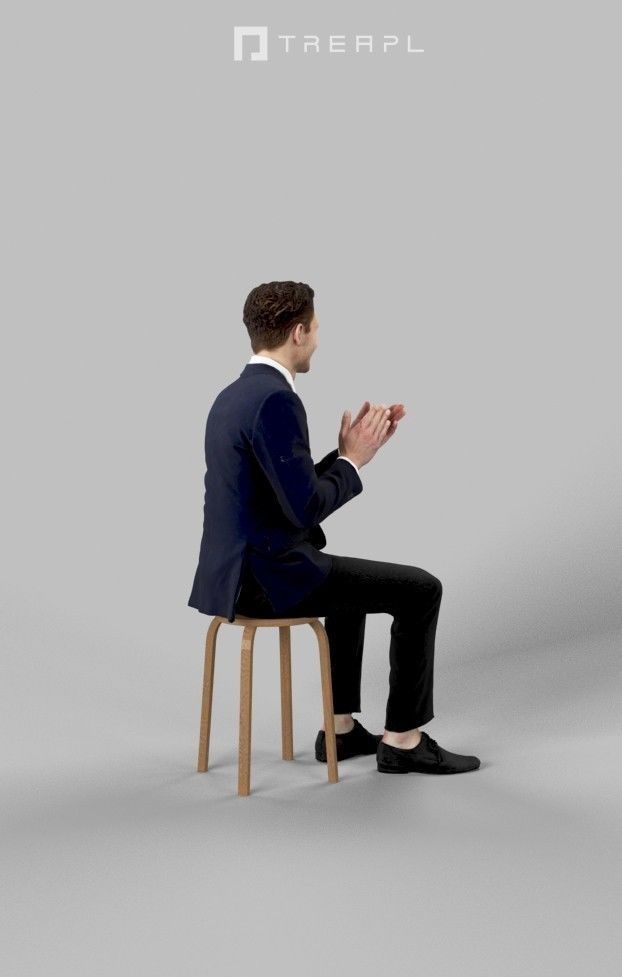 Virtue Elegant Man In A Black Suit Sitting And Clapping Low-poly 3D model_3