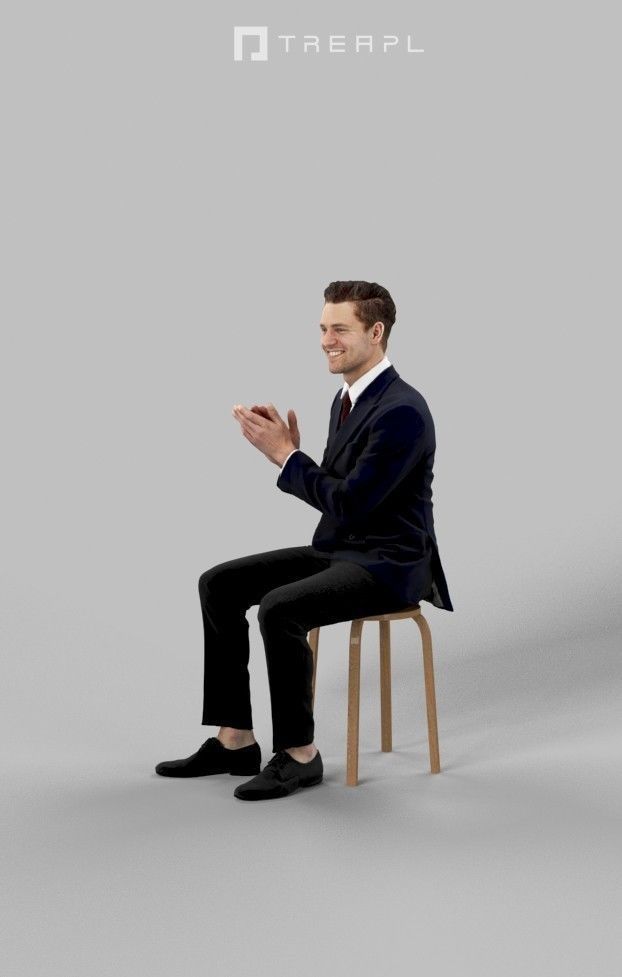Virtue Elegant Man In A Black Suit Sitting And Clapping Low-poly 3D model_6