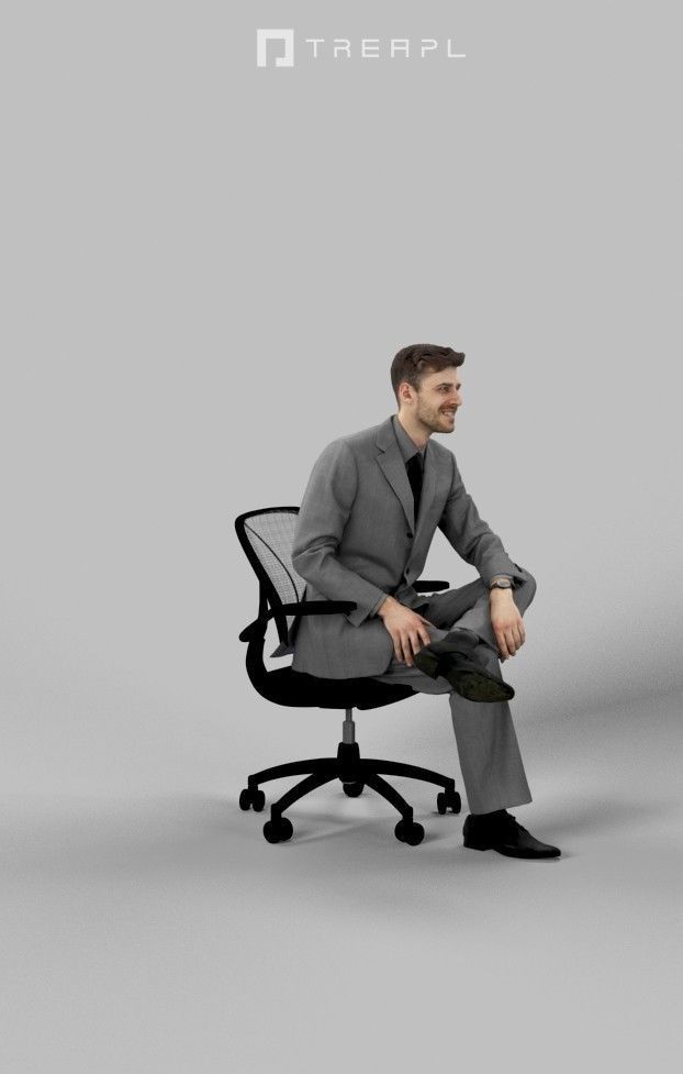 Posture A Business Man Sitting At His Desk listening laughing Low-poly 3D model_2
