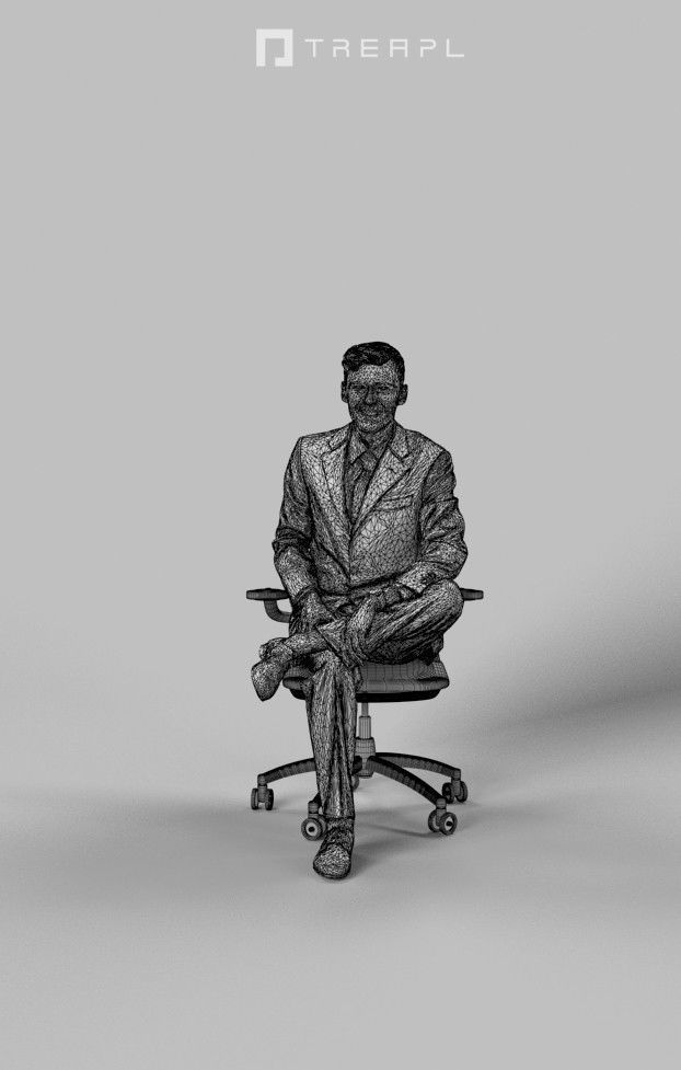 Posture A Business Man Sitting At His Desk listening laughing Low-poly 3D model_7