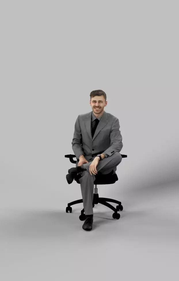 Posture A Business Man Sitting At His Desk listening laughing Low-poly 3D model_0