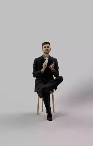 Posture Business Man In A Black Suit Sitting And Clapping Low-poly 3D model