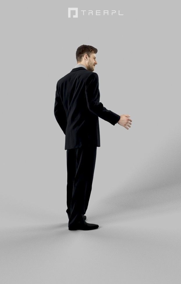 Posture A Business Man Elegant Standing Holding his Partner Low-poly 3D model_3