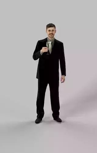 Posture Elegant Business Man Standing With A Glass Of Wine Low-poly 3D model