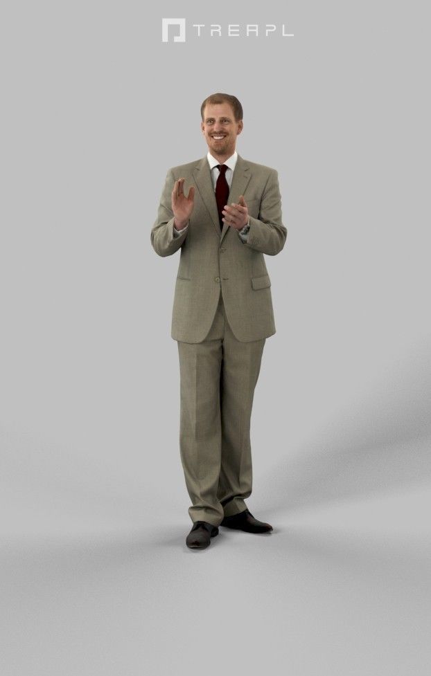 Michael A Business Man Standing While Clapping Hands Low-poly 3D model_1