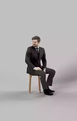 Ingrain A Business Man Sitting in a Cafe Ordering Low-poly 3D model