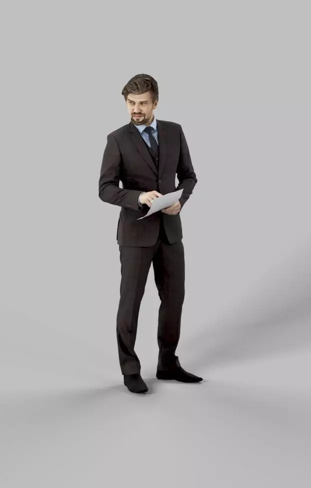 Ingrain A Business Man Standing While Reviewing Documents Low-poly 3D model_0