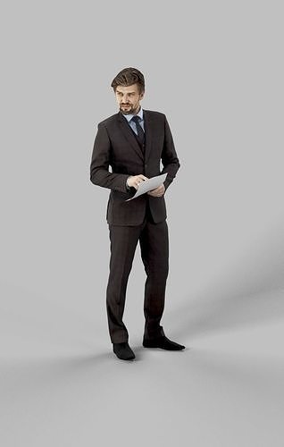Ingrain A Business Man Standing While Reviewing Documents Low-poly 3D model