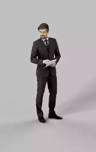 Ingrain A Business Man Standing While Reviewing Documents Low-poly 3D model