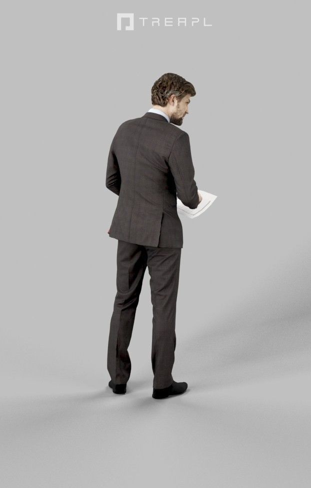 Ingrain A Business Man Standing While Reviewing Documents Low-poly 3D model_3