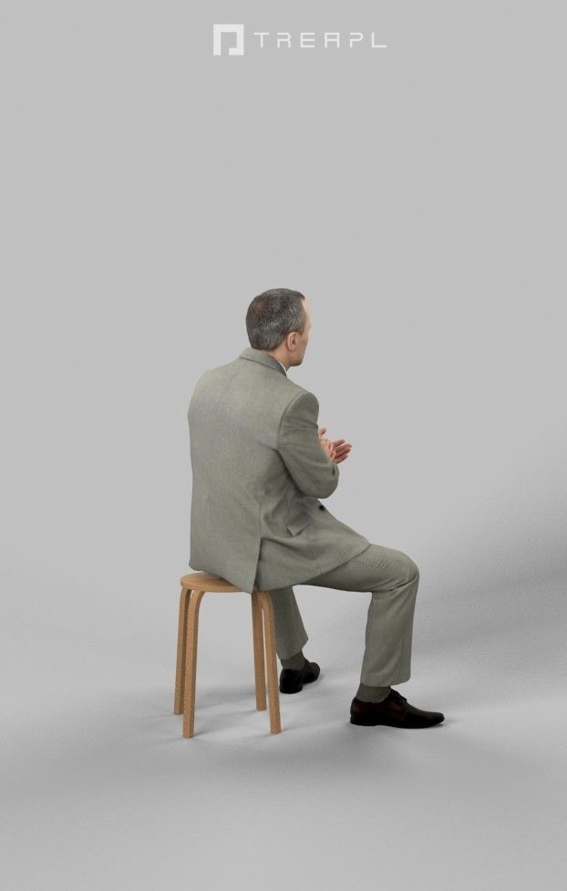 Business Man Sitting And Clapping Fortitude Low-poly 3D model_3