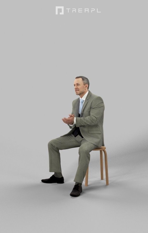 Business Man Sitting And Clapping Fortitude Low-poly 3D model_6