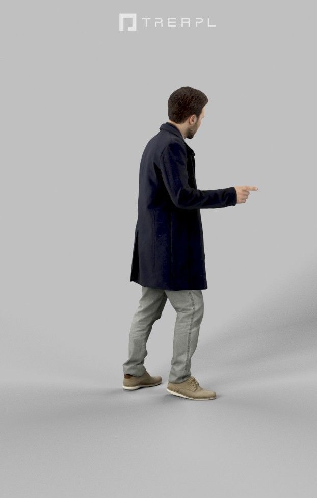 Flow Elegant Business Man in Walking While Pointing Long Coat Low-poly 3D model_3