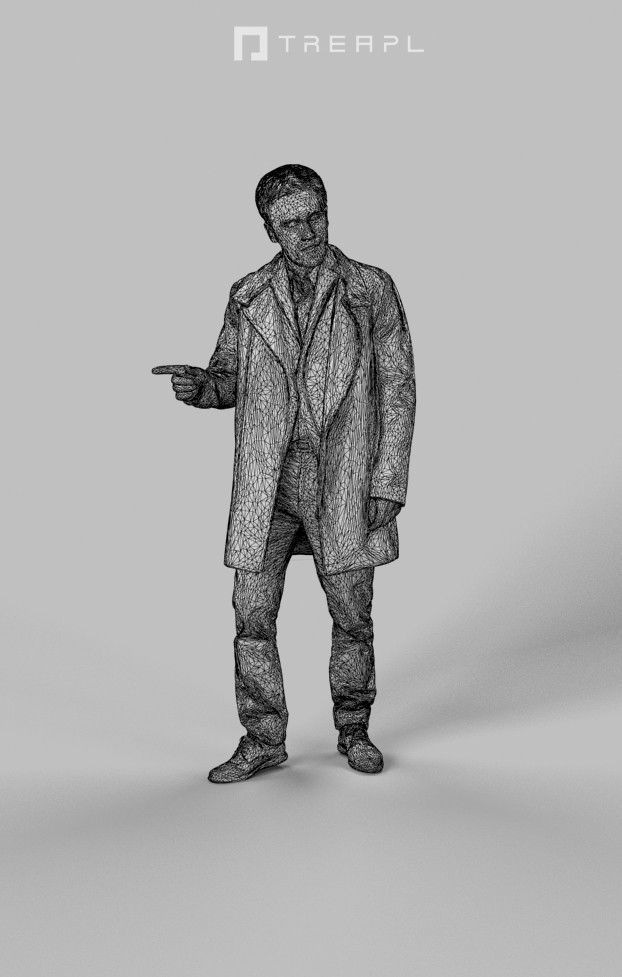 Flow Elegant Business Man in Walking While Pointing Long Coat Low-poly 3D model_7